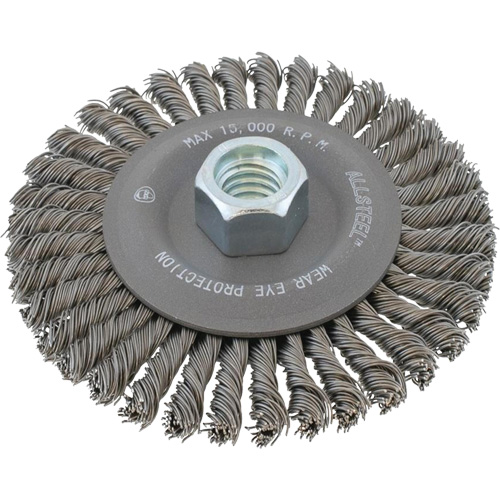ALLSTEEL Wheel Wire Brush, 6" Dia., 0.02" Fill, 5/8"-11 Arbor Auto-Cam