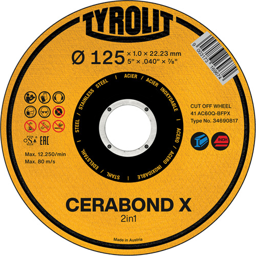 Meule &agrave; tronçonner Cerabond X, 5" x 0,04", Arbre de 7/8", C&eacute;ramique Auto-Cam