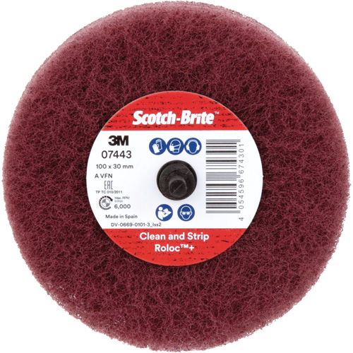 Roue de ponçage &agrave; usage g&eacute;n&eacute;ral Scotch-Brite Roloc Plus, 4" dia. Auto-Cam