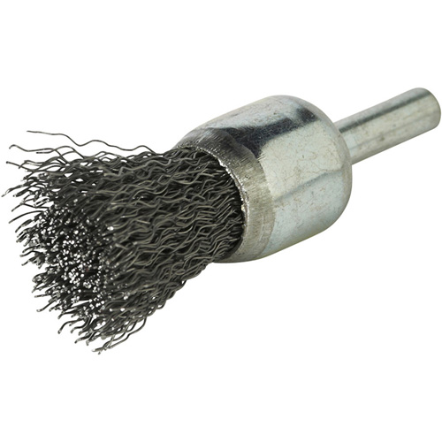 Brosse &agrave; fils cr&ecirc;p&eacute;s avec moyeu, 3/4", Fils 0,014", Tige 1/4" Auto-Cam