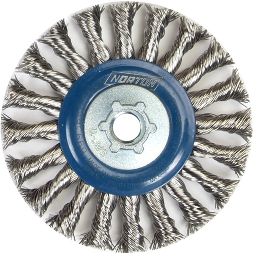 Full Cable Twist Wire Wheel, 4" Dia., 0.02" Fill, 5/8"-11 Arbor, Stainless Steel Auto-Cam