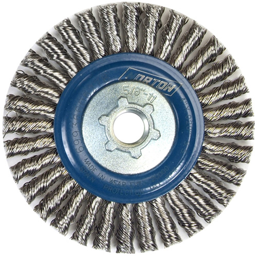 Stringer Bead Knot Wire Brush For Angle Grinders, 4" Dia., 0.02" Fill, 5/8"-11 Arbor, Stainless Steel Auto-Cam