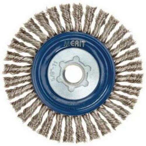 Brosse &agrave; fils nou&eacute;s pour cordons de soudure pour meuleuse angulaire, Dia. 5", Fils 0,02", Arbre 5/8"-11, Acier inoxydable Auto-Cam