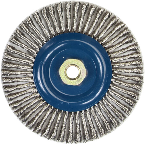 Stringer Bead Knot Wire Brush For Angle Grinders, 6" Dia., 0.02" Fill, 5/8"-11 Arbor, Stainless Steel Auto-Cam