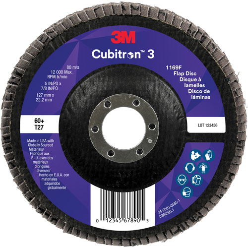 Cubitron 3 Flat Flap Disc 1169F, 5" x 7/8", Type T27, 60+ Grit, Ceramic Auto-Cam