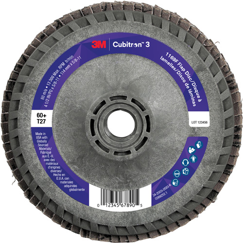 Cubitron 3 Flat Flap Disc with Quick Change 1169F, 4-1/2" x 5/8"-11, Type T27, 60+ Grit, Ceramic Auto-Cam