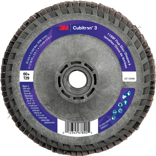 Cubitron 3 Conical  Flap Disc with Quick Change 1169F, 4-1/2" x 5/8"-11, Type T29, 60+ Grit, Ceramic Auto-Cam
