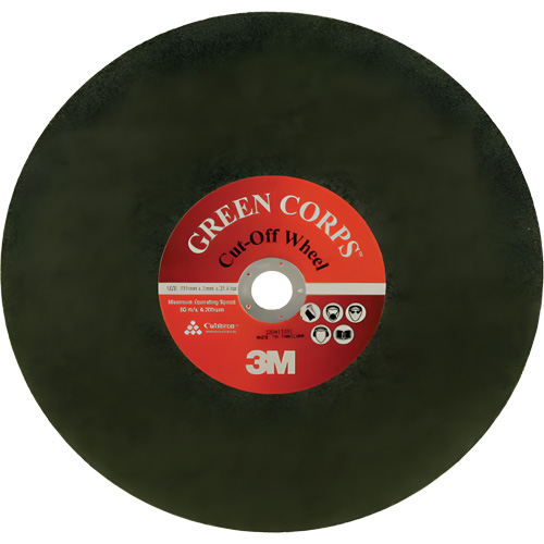 Green Corps Cut Off Wheel, 13-9/10" x 0.118", 1" Arbor, Ceramic, 20000 RPM Auto-Cam