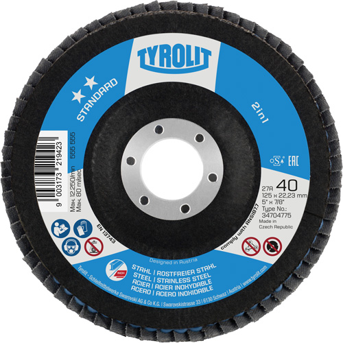 Disque &agrave; lamelles 2-en-1 standard ZA 40 - B425, 5" x 7/8", Type 27A, Grain 40, Alumine de zirconium Auto-Cam