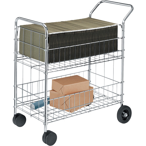 Wire Mail Cart, 200 lbs. Capacity, Chrome, 19" D x 30" L x 39-1/4" H, Chrome Plated Auto-Cam