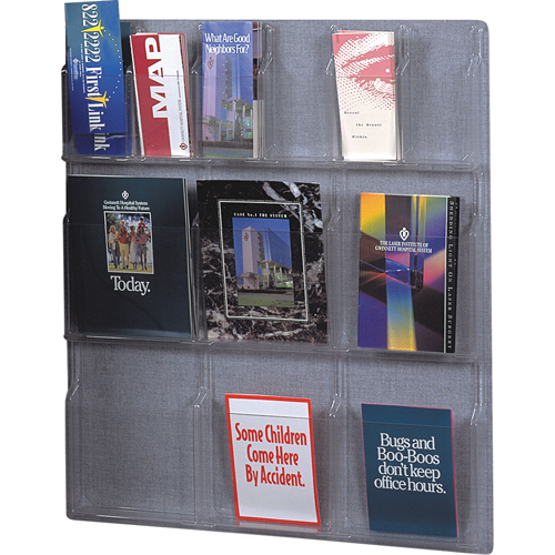 Literature Displays, Wall Mount, 6 Slots, Plastic, 30" W x 34-3/4" D x 34-3/4" H Auto-Cam