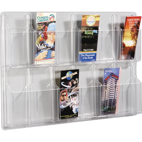 Literature Displays, Wall Mount, 12 Slots, Plastic, 30" W x 2" D x 20-3/8" H Auto-Cam