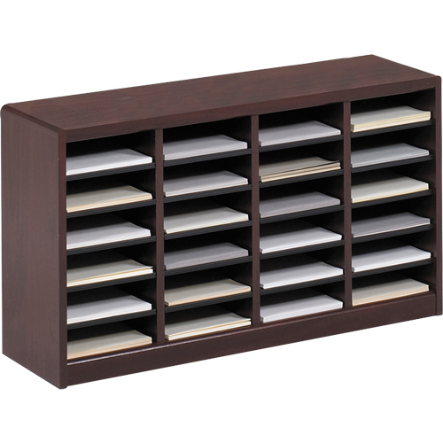 E-Z Stor&reg; Literature Organizer, Stationary, 24 Slots, Wood, 40" W x 11-3/4" D x 23" H Auto-Cam