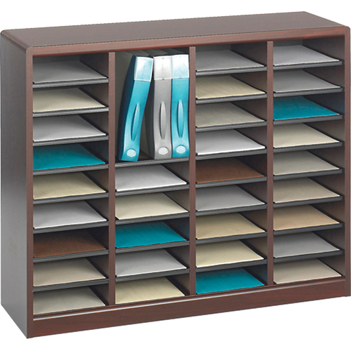 E-Z Stor&reg; Literature Organizer, Stationary, 36 Slots, Wood, 40" W x 3/4" D x 32-1/2" H Auto-Cam