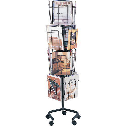 Literature Display Racks - Rotary Floor Displays, Rotating, 16 Slots, Wire Mesh, 15" W x 15" D x 60" H Auto-Cam
