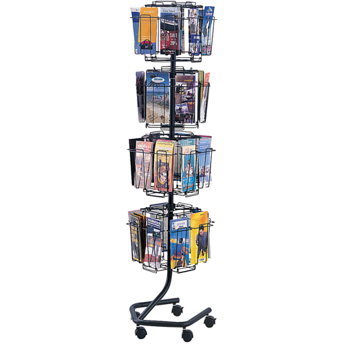 Literature Display Racks - Rotary Floor Displays, Rotating, 32 Slots, Wire Mesh, 15" W x 15" D x 60" H Auto-Cam