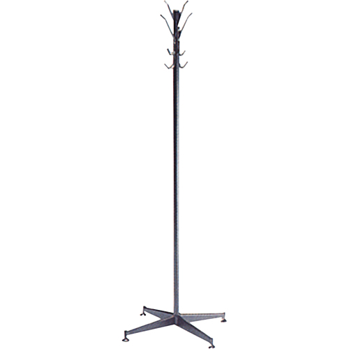 Coat Tree, 60" H, Steel, Black, 8 Hook(s) Auto-Cam