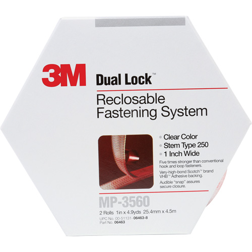 Dual Lock Reclosable Fastener, Self-Mating, 5 yds x 1", Adhesive, Clear Auto-Cam