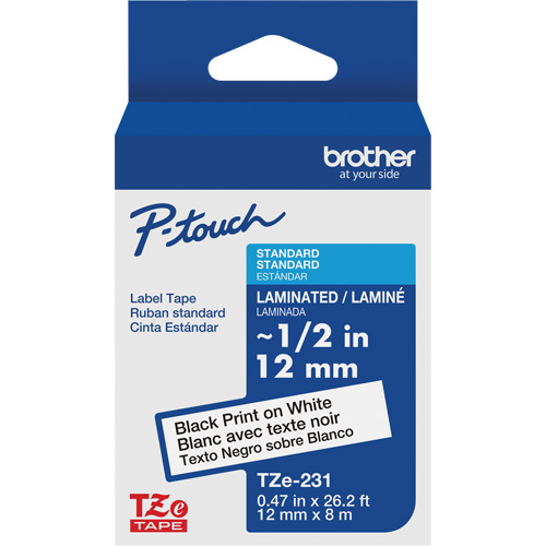 Cartouches de ruban Tze, 12 mm x 26-1/4', Noir sur blanc Auto-Cam