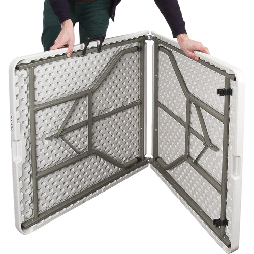 Fold-in-Half Table, Rectangular, 72" L x 30" W, Polyethylene, White Auto-Cam