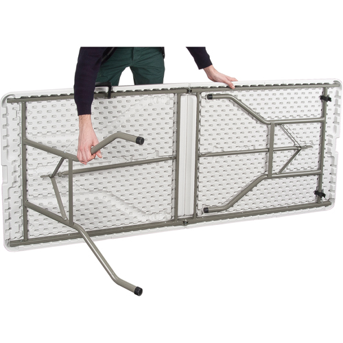 Fold-in-Half Table, Rectangular, 72" L x 30" W, Polyethylene, White Auto-Cam