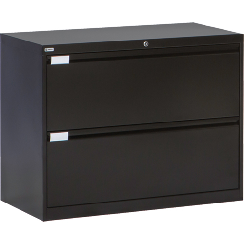 Lateral Filing Cabinet, Steel, 2 Drawers, 36" W x 18" D x 27-7/8" H, Black Auto-Cam