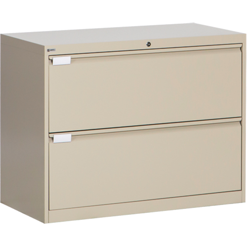 Lateral Filing Cabinet, Steel, 2 Drawers, 36" W x 18" D x 27-7/8" H, Beige Auto-Cam
