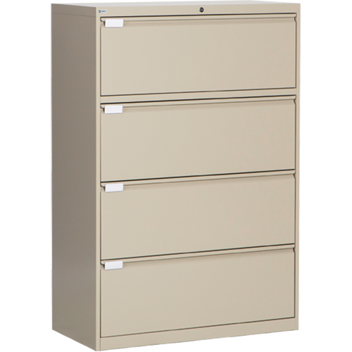 Lateral Filing Cabinet, Steel, 4 Drawers, 36" W x 18" D x 53-3/8" H, Beige Auto-Cam
