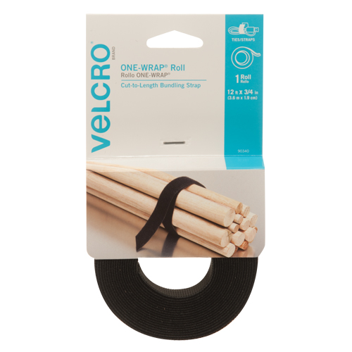 Ruban d'attaches One-Wrap, Boucle et crochet, 12' x 3/4", Auto-aggripant, Noir Auto-Cam