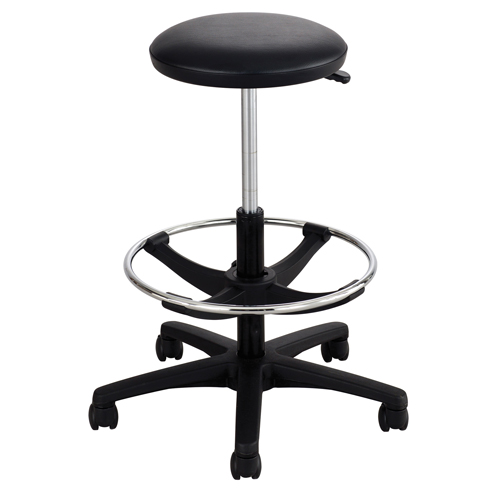 Extended-Height Stool, Drafting, Adjustable, 22" - 32", Vinyl Seat, Black Auto-Cam