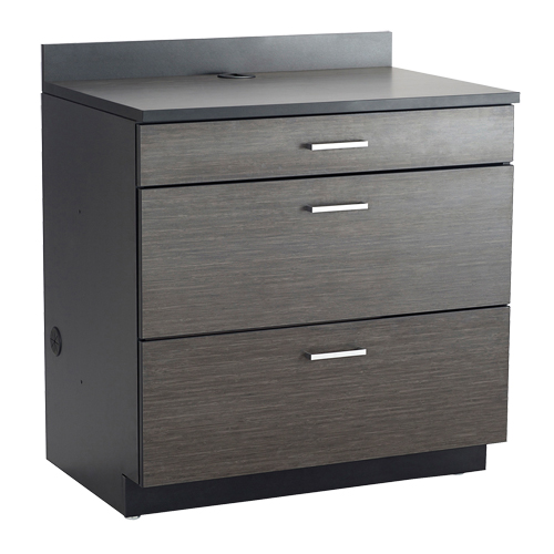 Modular Base Cabinet, 3 Drawers, 36" W x 25" D x 39" H, Asian Night/Black Auto-Cam