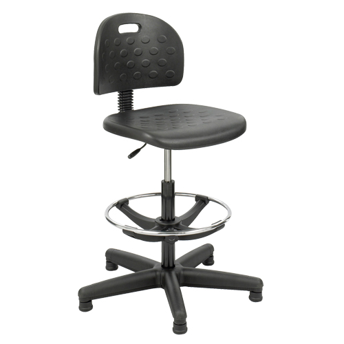 Soft Tough Stool, Stationary, Adjustable, 29" - 49", Polyurethane Seat, Black Auto-Cam