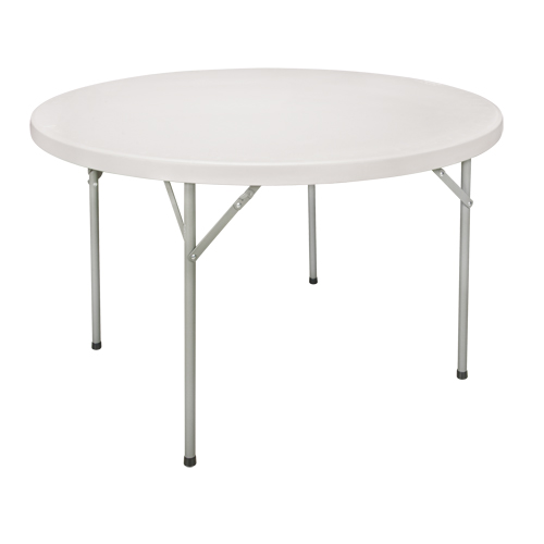 Folding Table, Round, 48" L x 48" W, Polyethylene, White Auto-Cam