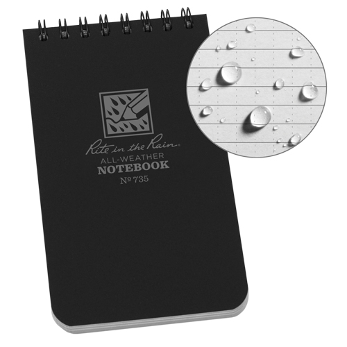 Pocket Top-Spiral Notebook, Soft Cover, Black, 100 Pages, 3" W x 5" L Auto-Cam