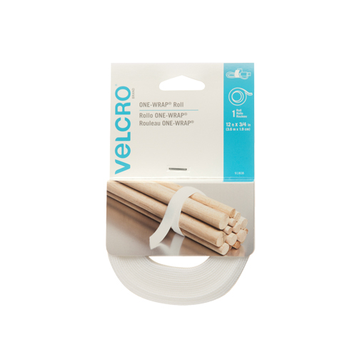 One-Wrap&reg; Fastener Tape, Hook & Loop, 12' x 3/4", Self-Grip, White Auto-Cam