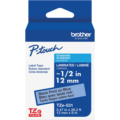 Laminated Tape for P-Touch&reg;, 12 mm x 8 m, Black on Blue Auto-Cam