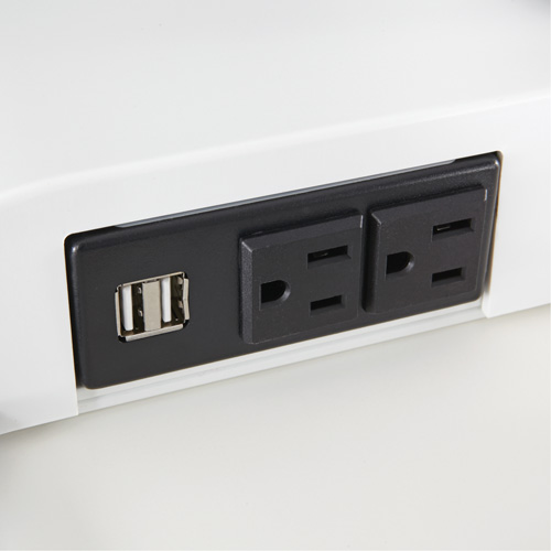 Bureau &eacute;lectrique assis/debout Soar avec bras d&eacute;cran double, Mod&egrave;le de bureau, 37-1/4" h x 27-3/4" la x 22" p, Blanc Auto-Cam