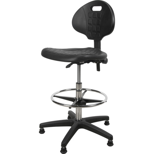 Heavy-Duty Ergonomic Stool, Stationary, Adjustable, 39” - 48”, Polyurethane Seat, Black Auto-Cam