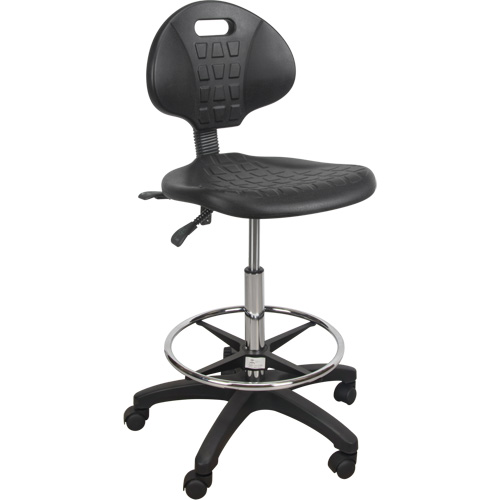 Heavy-Duty Ergonomic Stool, Mobile, Adjustable, 39" - 48", Polyurethane Seat, Black Auto-Cam