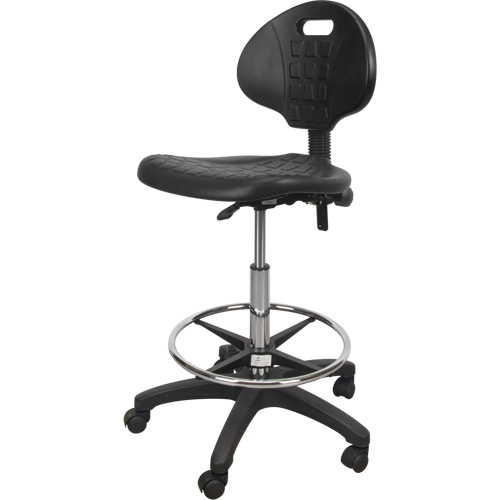Heavy-Duty Ergonomic Stool, Mobile, Adjustable, 39" - 48", Polyurethane Seat, Black Auto-Cam