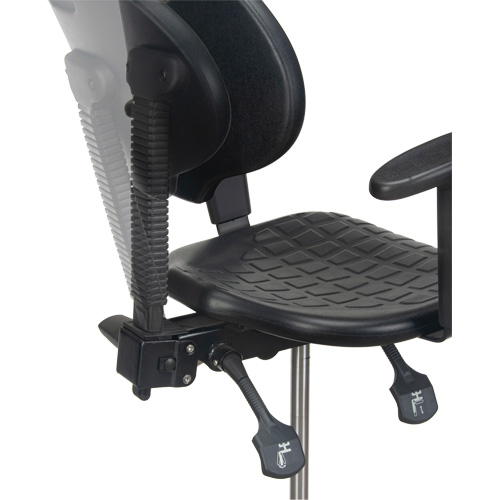 Heavy-Duty Ergonomic Stool with Adjustable Arm Rests, Stationary, Adjustable, 39" - 48", Polyurethane Seat, Black Auto-Cam