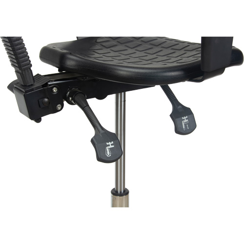 Heavy-Duty Ergonomic Stool with Adjustable Arm Rests, Stationary, Adjustable, 39" - 48", Polyurethane Seat, Black Auto-Cam