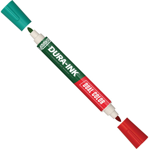 Marqueur &agrave; encre permanente et double couleur Markal Dura-Ink, Vert/Rouge, Pointe Ronde Auto-Cam