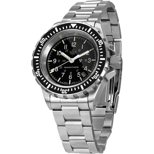 Grande montre automatique de plong&eacute;e avec feuille d'&eacute;rable gris et bracelet en acier inoxydable, Num&eacute;rique, &agrave; piles, 41 mm, Argent Auto-Cam