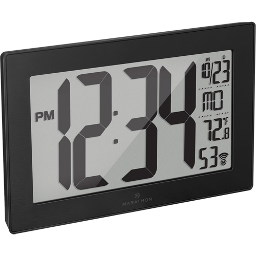 Self-Setting & Self-Adjusting Wall Clock with Stand, Digital, Battery Operated, Black Auto-Cam