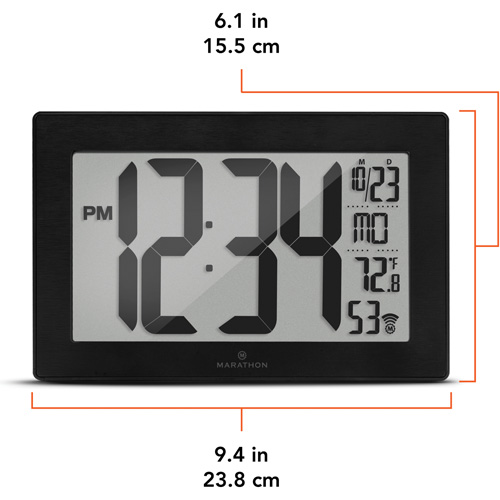 Self-Setting & Self-Adjusting Wall Clock with Stand, Digital, Battery Operated, Black Auto-Cam