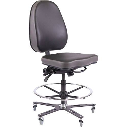 TF180 Ergonomic Industrial Chair, Mobile, Adjustable, Vinyl Seat, Black Auto-Cam