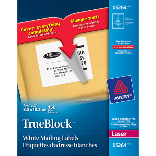 TrueBlock Laser Shipping Labels, 3-1/3" W x 4" L, White Auto-Cam