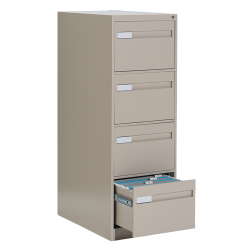 Vertical Filing Cabinet with Recessed Drawer Handles, 4 Drawers, 18.15" W x 26.56" D x 52" H, Beige Auto-Cam