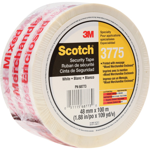 Scotch&reg; 3775 Box Sealing Tape with Message, Hot Melt Adhesive, 2 mils, 48 mm (1-22/25") x 100 m (328') Auto-Cam